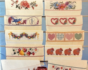 Kreuzstich Designs für Handtücher DIGITALER DOWNLOAD 17 Seiten mit schwarzen und weißen Diagrammen Vintage Designs in englischer Sprache