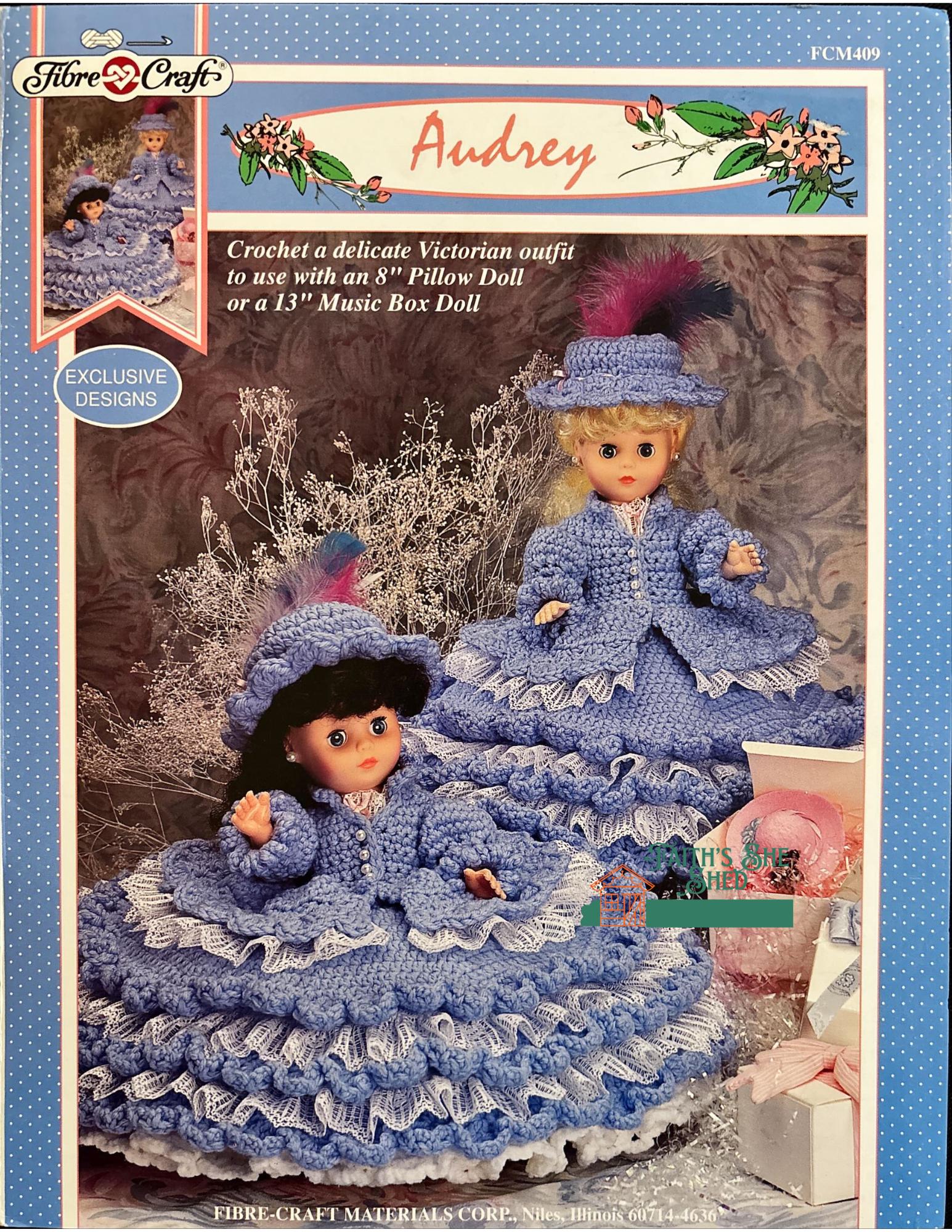 Audrey DIGITAL DOWNLOAD PATTERN Crochet a delicate Victorian outfit to use  with an 8in pillow doll or a 13in music box doll