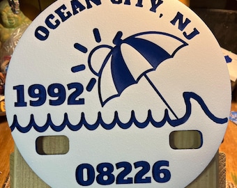 1992 Ocean City Beach Tag Wall Decor - handmade seashore art, New Jersey beach tag
