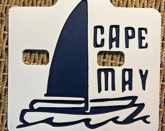 Handmade Cape May Beach Tag Sign: 1983 New Jersey Seashore Wall Decor