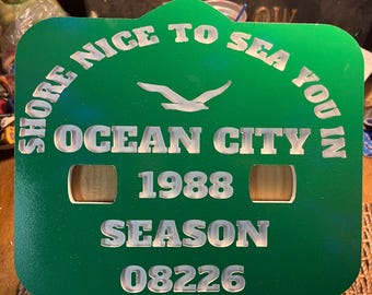 1988 Ocean City Beach Tag Wall Decor - handmade seashore art, New Jersey beach tag