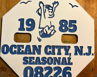 Handmade 1985 Ocean City Beach Tag Sign: Jersey Shore Wall Decor
