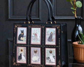 Y2K Cat Tarot Tote Bag, Witchcore Shoulder Bag