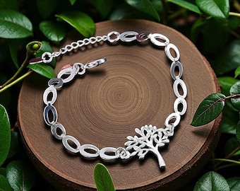 Sterling Silver Tree of Life Bracelet, Adjustable Boho Jewelry