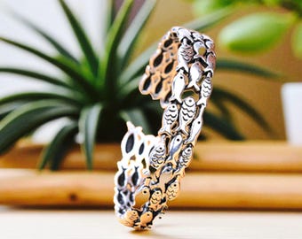 Sterling Silver Fish Open Cuff Bracelet, Sea Life Bangle