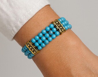 Malachite Gemstone Bracelet, 4mm Stackable Elastic Jewelry