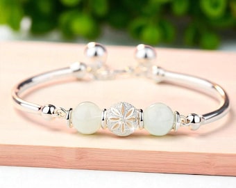 Natürliche Jade Armreif Armband, 925 Silber, Edelsteinschmuck