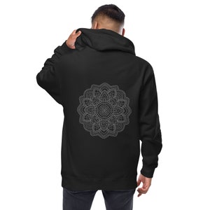 Mandala unisex fleece zip up hoodie black white