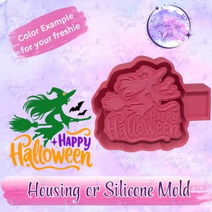 Happy Halloween Flying Witch Freshie Mold Housing or Silicone Mold
