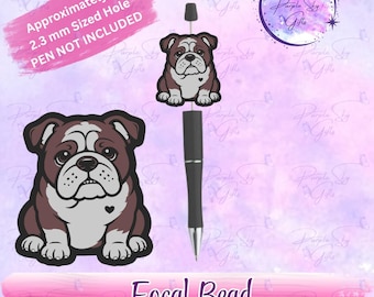 English Bulldog Love - Focal Bead - Great Bead For Pens, Badge Reels, Keychains, Etc. - Hole is 2.3 mm- 3d printed