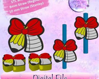 Teacher Apple Pencil Bow STL and 3MF DIGITAL FILES For Straw Topper - 8 mm and 10 mm Sizes - 3 Files