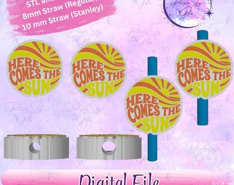 Here Comes The Sun STL and 3MF DIGITAL FILES For Straw Topper - 8 mm and 10 mm Sizes