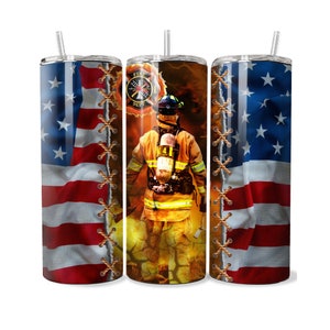 20 or 30 oz Firefighter Fireman Patriotic USA Stainless Steel Tumbler