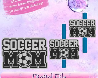 Soccer Ball Mom STL and 3MF DIGITAL FILES For Straw Topper - 8 mm and 10 mm Sizes