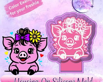 Cute Pig with Bun Freshie Mold Housing or Silicone Mold