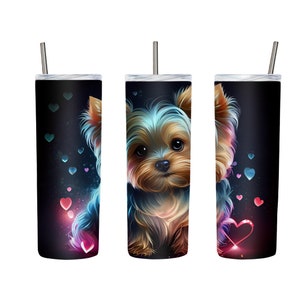 20 or 30 oz Cute Yorkie Dog with Hearts Stainless Steel Tumbler