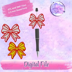 Baseball/Softball Bow Focal Bead with 2.3 mm hole for Pens, Badges, Keychains, etc. - STL and 3MF DIGITAL FILES for 3D Printing