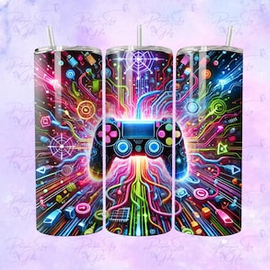 20 oz or 30 oz Neon Gaming Controller - Gamer's Stainless Steel Tumbler