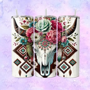 Vaso de acero inoxidable Boho Western Bull Head de 20 oz o 30 oz