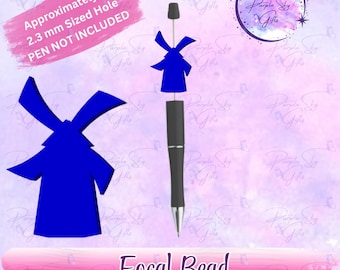 Windmill - Focal Bead - Great Bead For Pens, Badge Reels, Keychains, Etc. - Hole is 2.3 mm- 3d printed