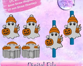 Bubble Tea Halloween Ghost STL and 3MF DIGITAL FILES For Straw Topper - 8 mm and 10 mm Sizes