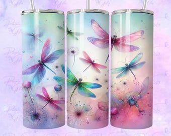 20 oz or 30 oz Pastel Dragonflies Stainless Steel Tumbler