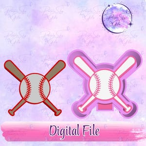 May include: Two baseball-themed designs. One features a baseball and crossed bats in red and brown. The other is a pink outline of the same design. The text "Digital File" is at the bottom.