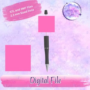 Plain Square Focal Bead with 2.3 mm hole for Pens, Badges, Keychains, etc. - STL and 3MF DIGITAL FILES for 3D Printing