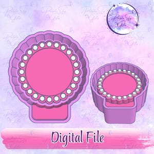 May include: Two pink and purple cookie cutters. One is a flat, scalloped circle with a smaller circle inside, dotted with white beads. The other is a 3D version of the same design. The text "Digital File" is at the bottom.