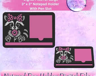 Schattige wasbeernotitieblokhouder met pennenhouder voor plaknotities van 3 x 3 inch of verwijderbare notitieblokken STL- en 3MF-digitale bestanden - groot ontwerp