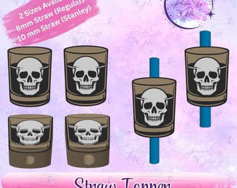 Skull Ice Whiskey Glass - Straw Charm - Drink Accessories - 2 Sizes To Choose From - 8mm or 10mm Straw Topper- 3d printed