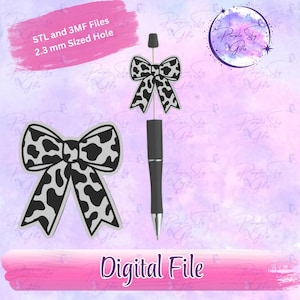 Cow Print Bow Focal Bead with 2.3 mm hole for Pens, Badges, Keychains, etc. - STL and 3MF DIGITAL FILES for 3D Printing