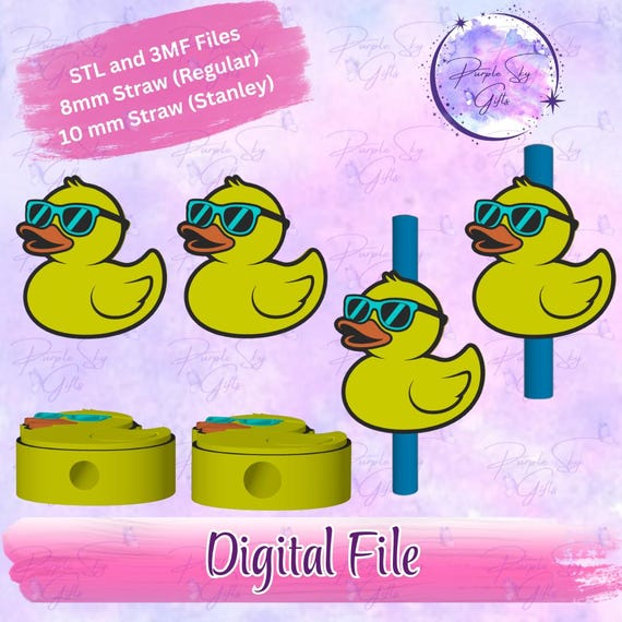 Cool Duck STL and 3MF DIGITAL FILES For Straw Topper - 8 mm and 10 mm Sizes