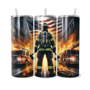 20 or 30 oz Fireman Fire Fighter Stainless Steel Tumbler