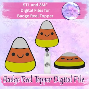 Happy Candy Corn - Topper per porta badge o impugnatura per telefono, file digitali STL e 3MF con retro piatto.