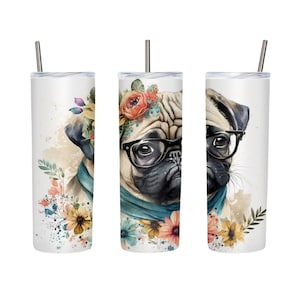 20 or 30 oz Silly Pug With Glasses Stainless Steel Tumbler