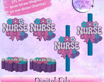 Floral Nurse STL and 3MF DIGITAL FILES For Straw Topper - 8 mm and 10 mm Sizes