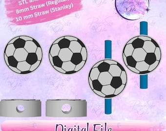 Soccer Ball STL and 3MF DIGITAL FILES For Straw Topper - 8 mm and 10 mm Sizes - 3 Files