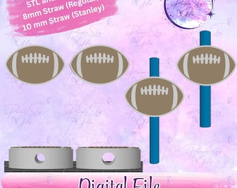Football STL and 3MF DIGITAL FILES For Straw Topper - 8 mm and 10 mm Sizes - 3 Files