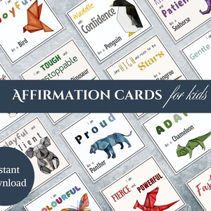 Affirmationskarten mit Tiermotiven für Kinder, Aquarell, Origami, gedruckte positive Affirmationen, Klassenzimmeraktivitäten, Schlafenszeit, Notizen zum Mittagessen, Kinderzimmerdeko