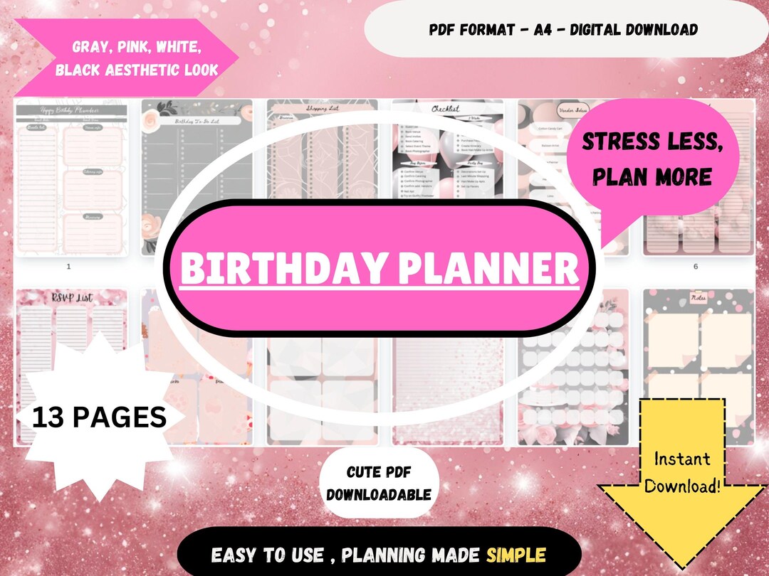 Birthday Planner Template: Easy Event Organizer (PDF Download) - Etsy