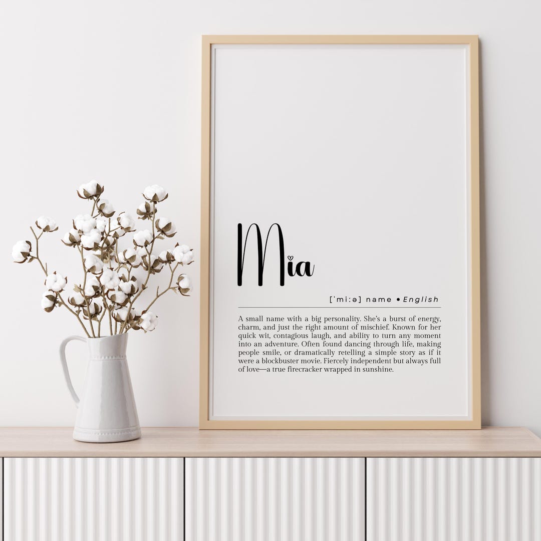 Mia Name Definition Print Funny Minimalist Wall Art for Office and Home ...