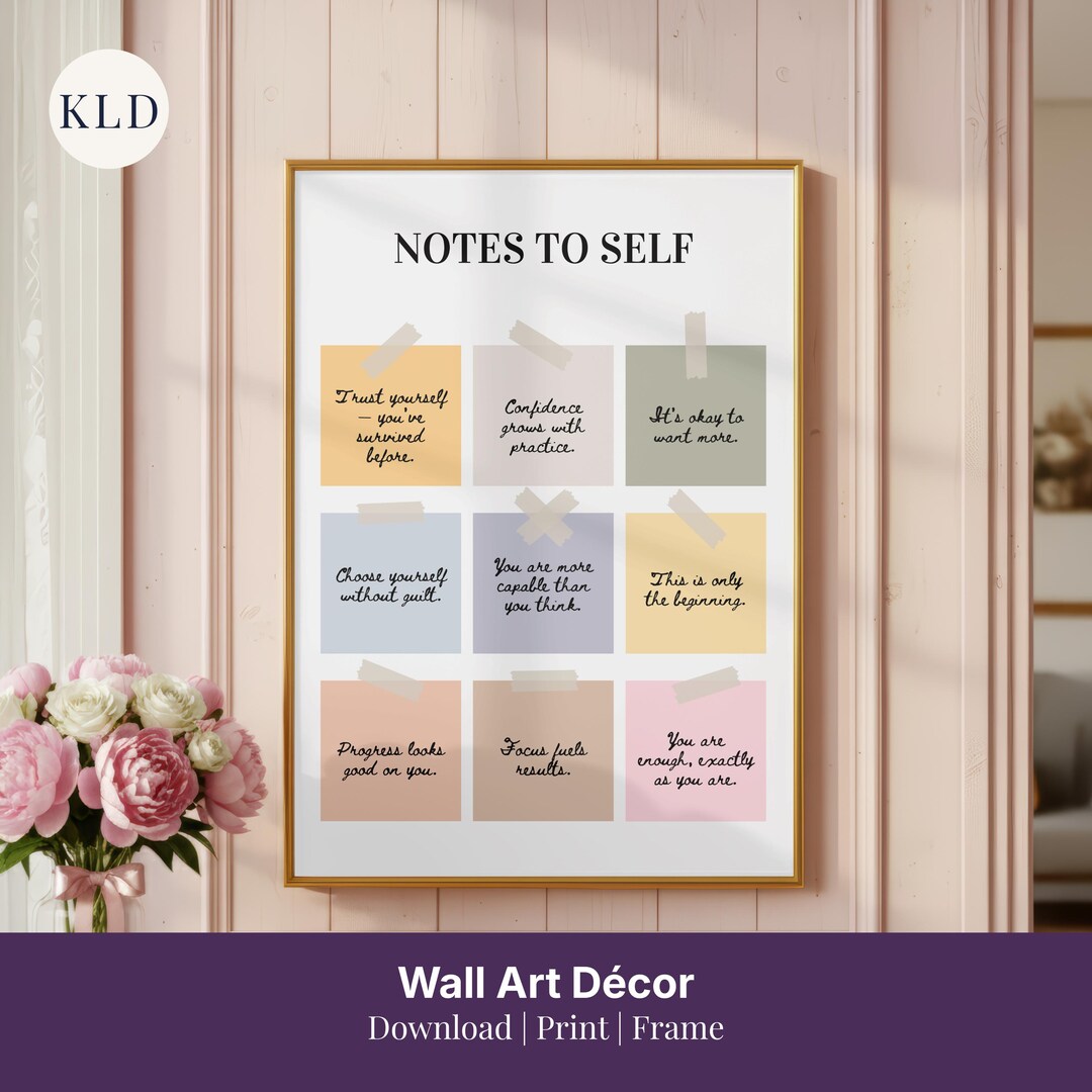 Notes to Self Motivational Poster Inspirational Quotes Wall Art Mental ...