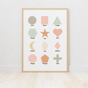 Educational Poster Boho Geometric Shapes Montessori Classroom Decor Primary Learning Materials Shapes Chart for Kids Preschool Wall Art