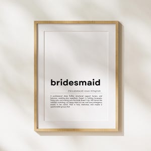 Bridesmaid Definition Print Funny Maid of Honor Gift Be My Bridesmaid Proposal Wall Art for Gift Box or Wedding Decor