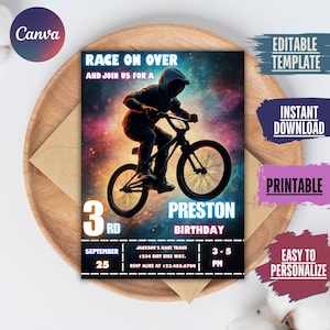 Dirt Bike Birthday Invitation: Motocross Adventure Party (Editable Canva Template, Digital Download)