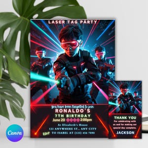 Laser Tag Birthday Invitation: Neon Glow Party (Instant Download)