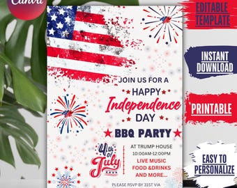 4th of July BBQ Invitation Template: Editable Independence Day Invite (Digital)