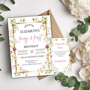 Fairy First Birthday Invitation Girl 1st Birthday Invitation Fairy Birthday Invite 1 st Birthday Girl Whimsical Fairy Theme Digital Template