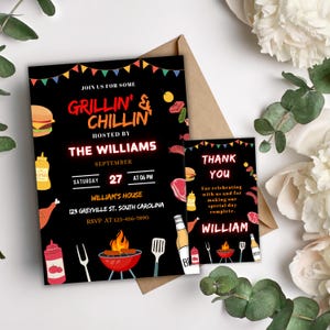 Editable BBQ Birthday Invitation Template, Barbeque Birthday Invitation, BBQ Invitation, Let&#39;s grill and chill text invitation backyard BBQ